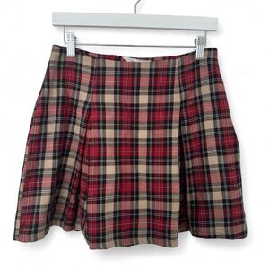 Urban Renewal Red and Tan Plaid A-Line Skirt